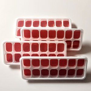 Silicone Ice Cube Freezer Trays ~ Red ~ Set 4 Stack Trays w/Snap Lids ~ Durable